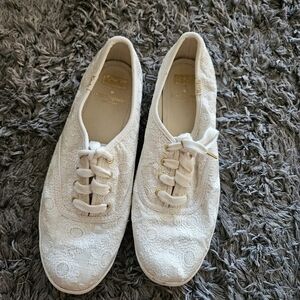 Kate Spade Cream Lace-Up Embroidered Sneakers